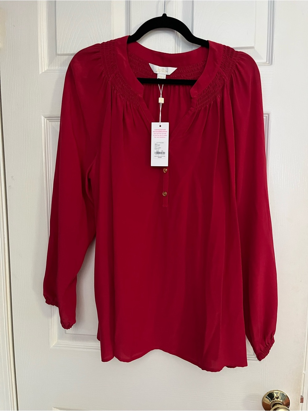 Lilly Pulitzer Elsa Silk  Long-Sleeve Blouse Malbec Red
